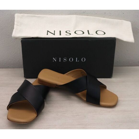 Nisolo 810121910870 Women's Sz 8.5 Black Leather Catalina Slide Sandals - Picture 1 of 14